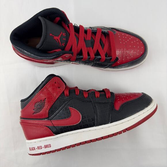 Nike Air Jordan 1 Mid Bred‎ Text black red and white shoes - Picture 4 of 8